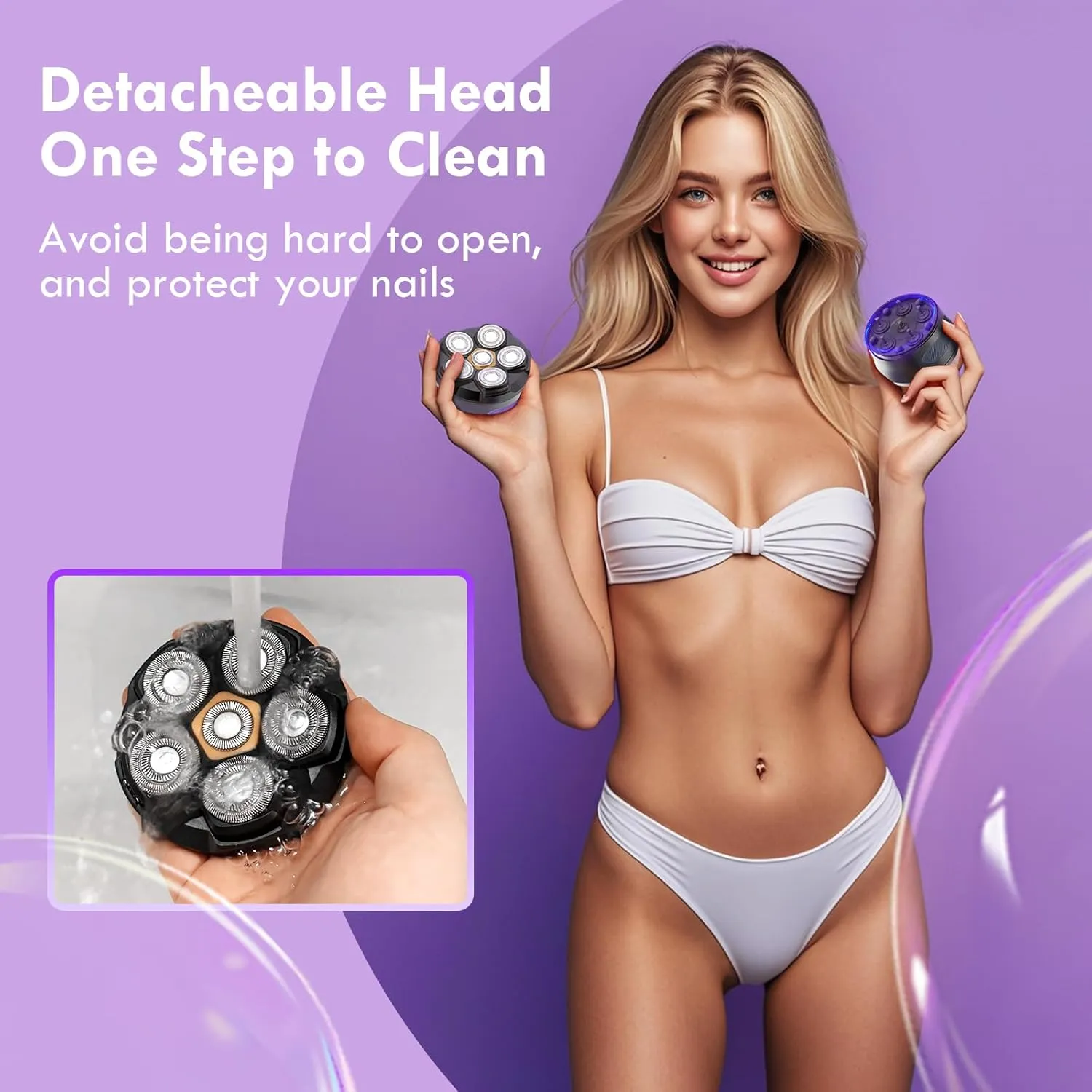 Electric Razors for Women, 6D Electric Shaver for Women Legs, Painless Hair Remover with Magnetic Head, Lady Bikini Shaver for Whole Body, Blue