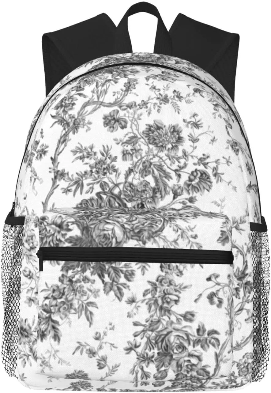 Elegant Vintage French Engraved Floral Toile-Grey Lightweight Packable Backpack Travel Casual Hiking Daypack Foldable Backpack For Men Women