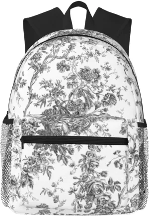 Elegant Vintage French Engraved Floral Toile-Grey Lightweight Packable Backpack Travel Casual Hiking Daypack Foldable Backpack For Men Women