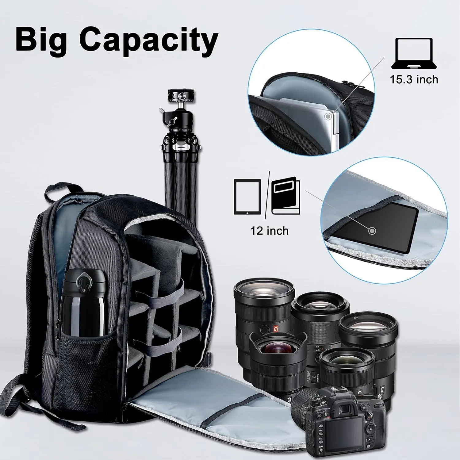EMART Camera Bag Backpack Professional for DSLR/SLR Mirrorless Camera Accessories with Waterproof Rain Cover & Laptop Compartment, Photography Case for Sony Canon Nikon Camera and Lens