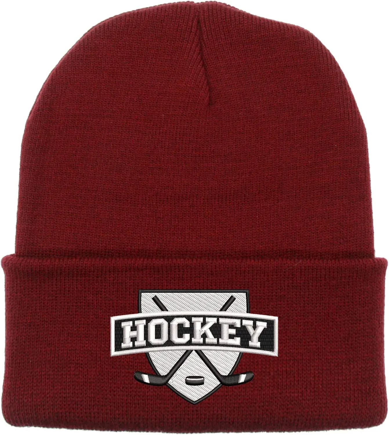 Embroidered Ice Hockey Thick and Warm Skull Cap Cuffed Beanie Men Women Kids