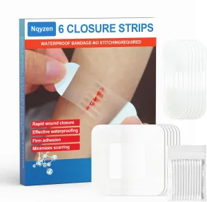 Emergency Wound Closure Strips, 6 Butterfly Bandages - Repair Without Stitches-Quick Clot, Laceration Closure Strips Kit Pu Waterproof Patch and Swabs, Easy to Use, Latex Free, for Cuts and Trauma