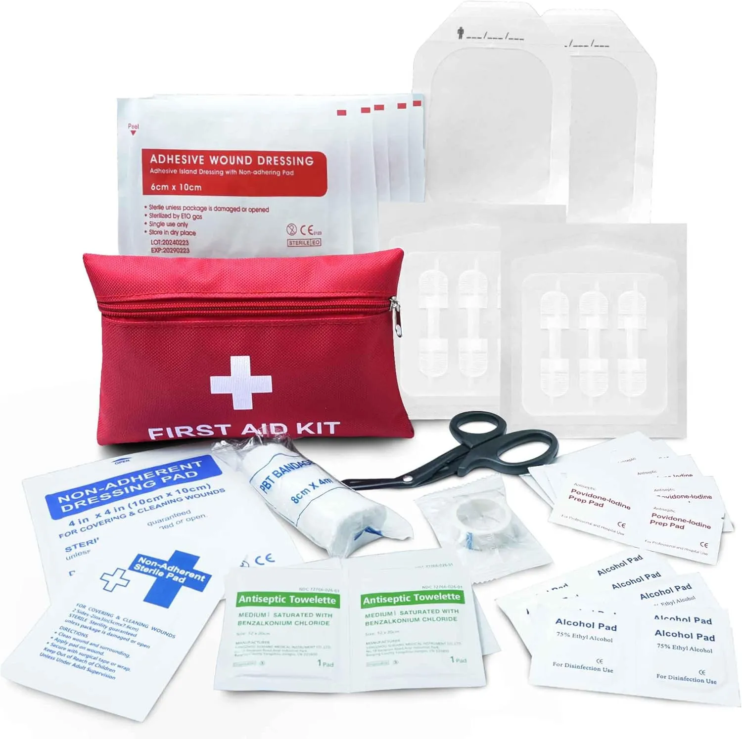 Emergency Wound Closure Strips Kit Set,Sutures Butterfly Bandaids, Ifak Trauma Kit Refill First Aid Supplies for Hiking Camping Backpacks, Zip Stitch Wound Closure Strips(White, Large)
