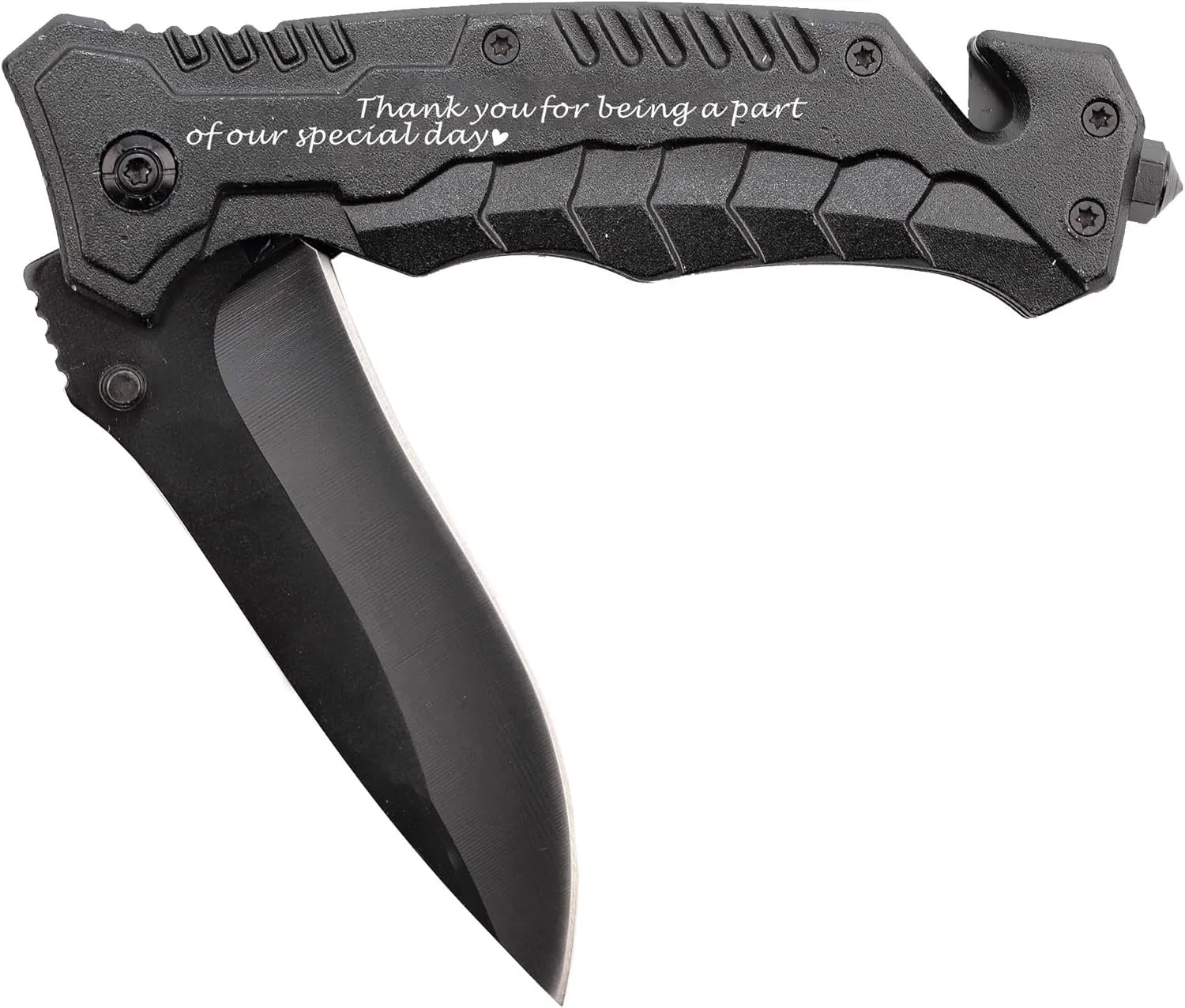 Engraved Pocket Knife for Groomsmen Best Man Father of the Bride Father of the Groom Groomsmen Gifts for Wedding Camping Knife with Window Glass Breaker and Seatbelt Cutter