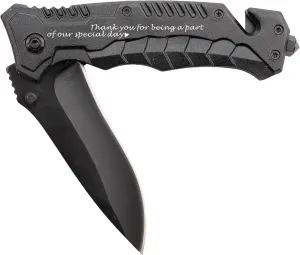 Engraved Pocket Knife for Groomsmen Best Man Father of the Bride Father of the Groom Groomsmen Gifts for Wedding Camping Knife with Window Glass Breaker and Seatbelt Cutter