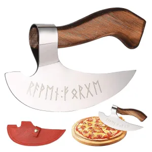 Engraved Runes Viking Pizza Axe With Sheath Manual Tool Vintage Durable 22cm