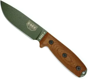 ESEE-4 Fixed Blade Knife, 3D Contoured Handle, 1095 Carbon Steel, Black Ambidextrous Sheath, Made in USA