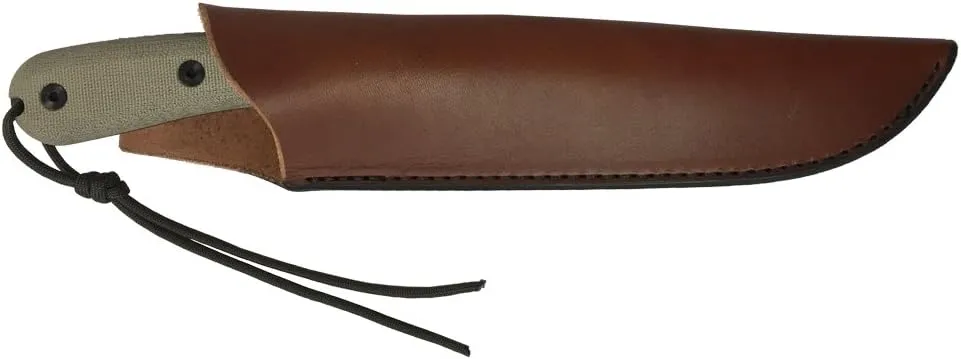 ESEE-6HM Fixed Blade Survival Knife, 1095 Carbon Steel, Round Modified Handle, Made in USA (Brown Leather Sheath (Right Hand))
