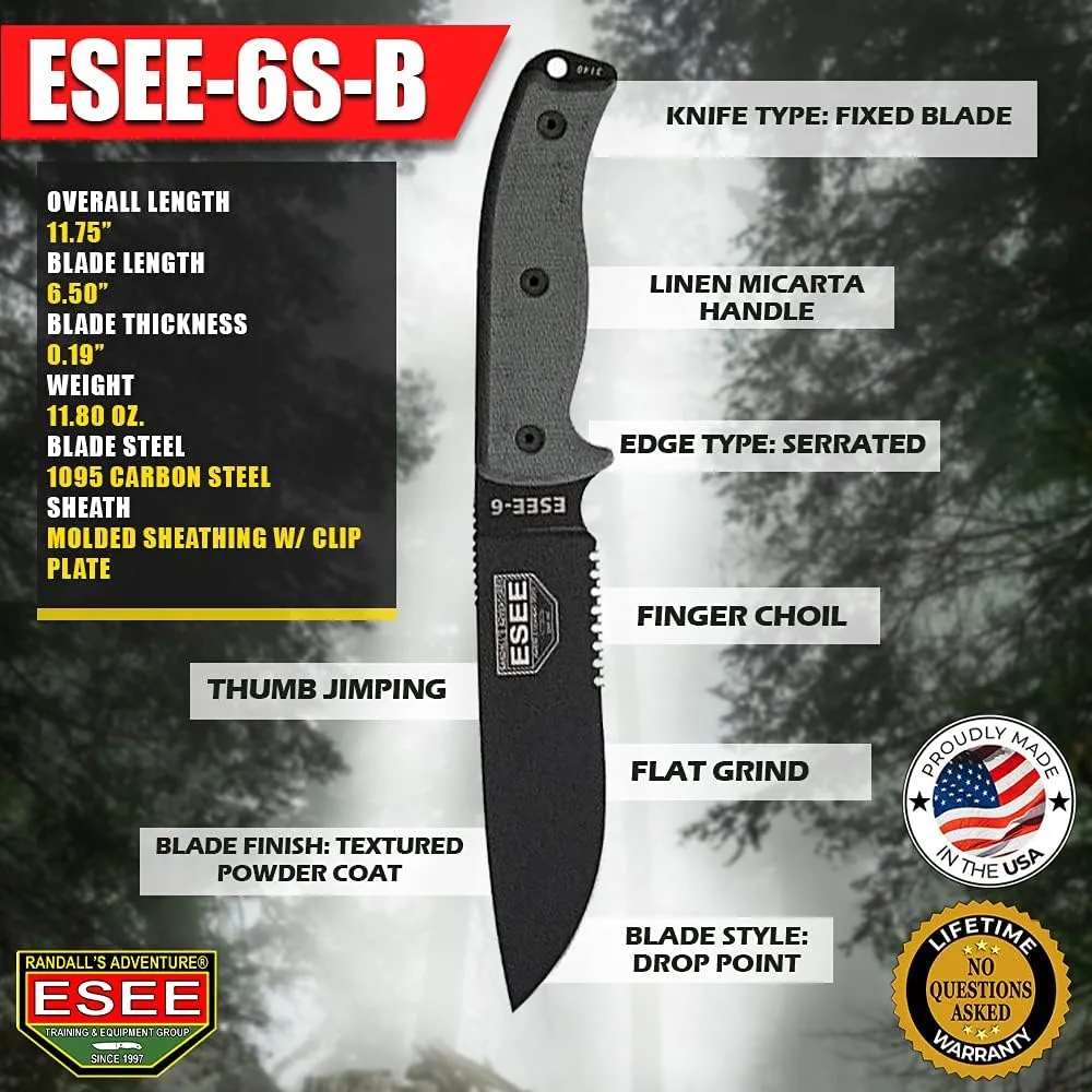 ESEE Knives 6P Fixed Blade Knife w/Molded Polymer Sheath