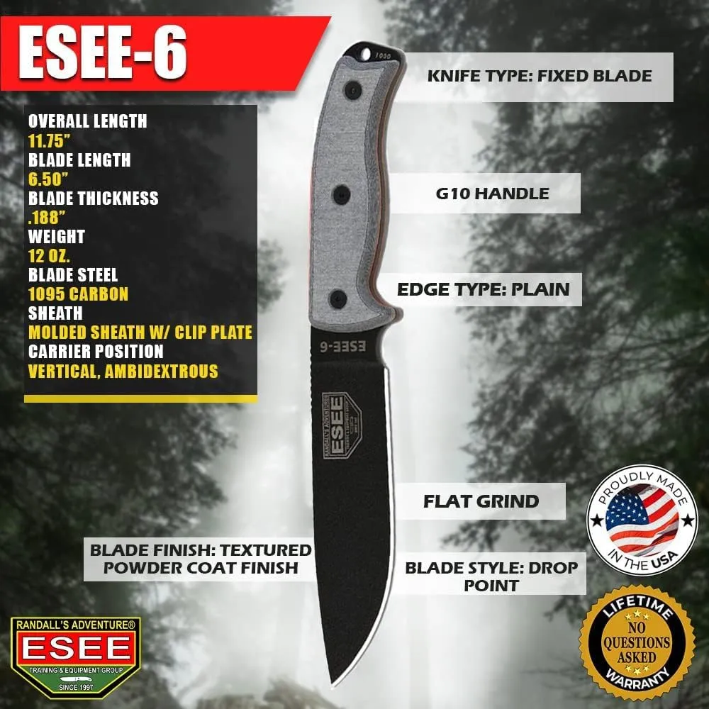ESEE Knives 6P Fixed Blade Knife w/Molded Polymer Sheath