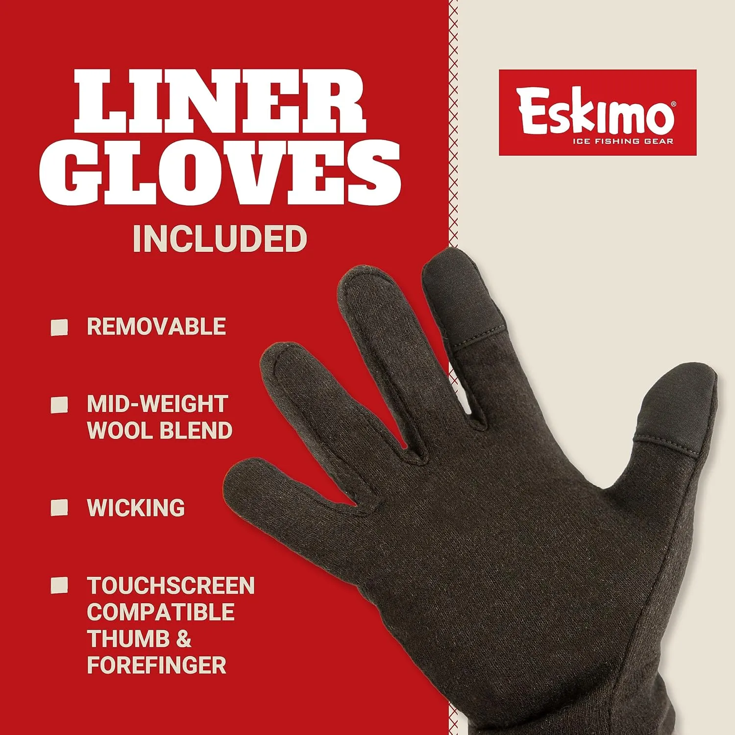 Eskimo 41591 Keeper™ Mitt with Liner Glove, Gloves, Ice Fishing, Unisex, Insulated DuraDry™ Fabric