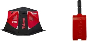 Eskimo Outbreak 450XD Pop-up Portable Insulated Ice Fishing Shelter, 75 sq ft. Fishable Area, 4-5 Person,Red/Black & 43416 Anchor Install Adapter, Shelters, Red