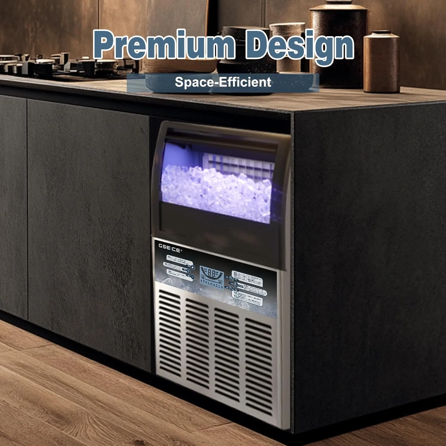ETL Safe & Hygiene Certification Commercial Ice Maker - 100lbs/24H, Freestanding Fast Ice Maker Machine, Self-Cleaning Ice Machines with LED Display, for Bar Hotel Restaurant