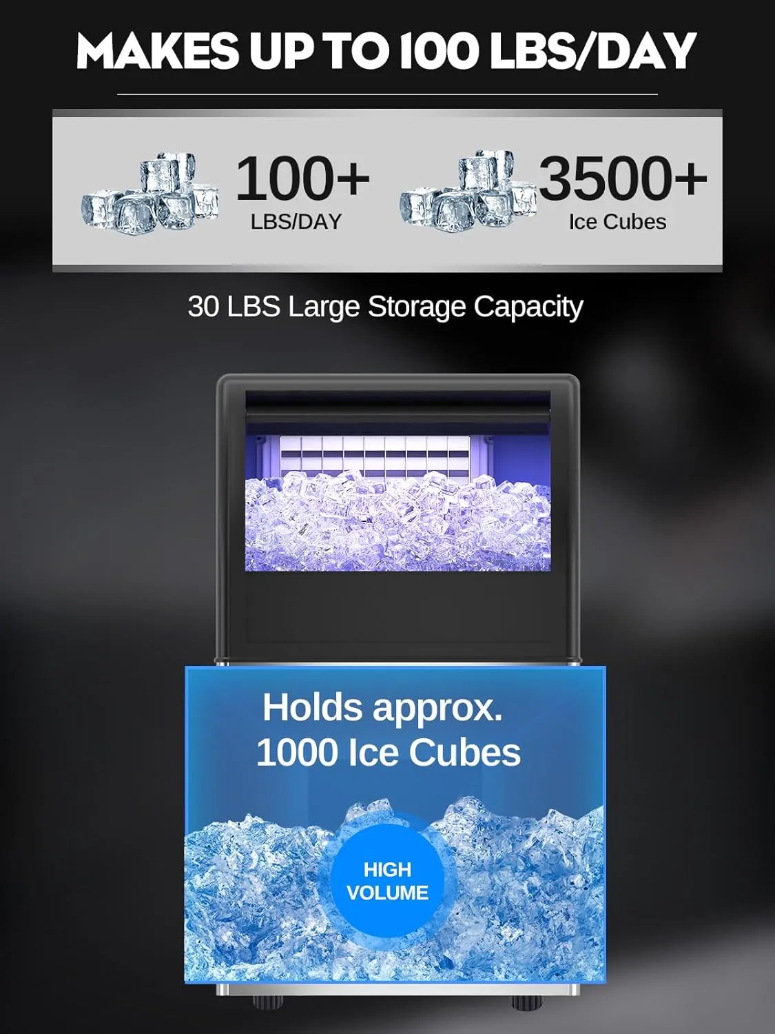 ETL Safe & Hygiene Certification Commercial Ice Maker - 100lbs/24H, Freestanding Fast Ice Maker Machine, Self-Cleaning Ice Machines with LED Display, for Bar Hotel Restaurant