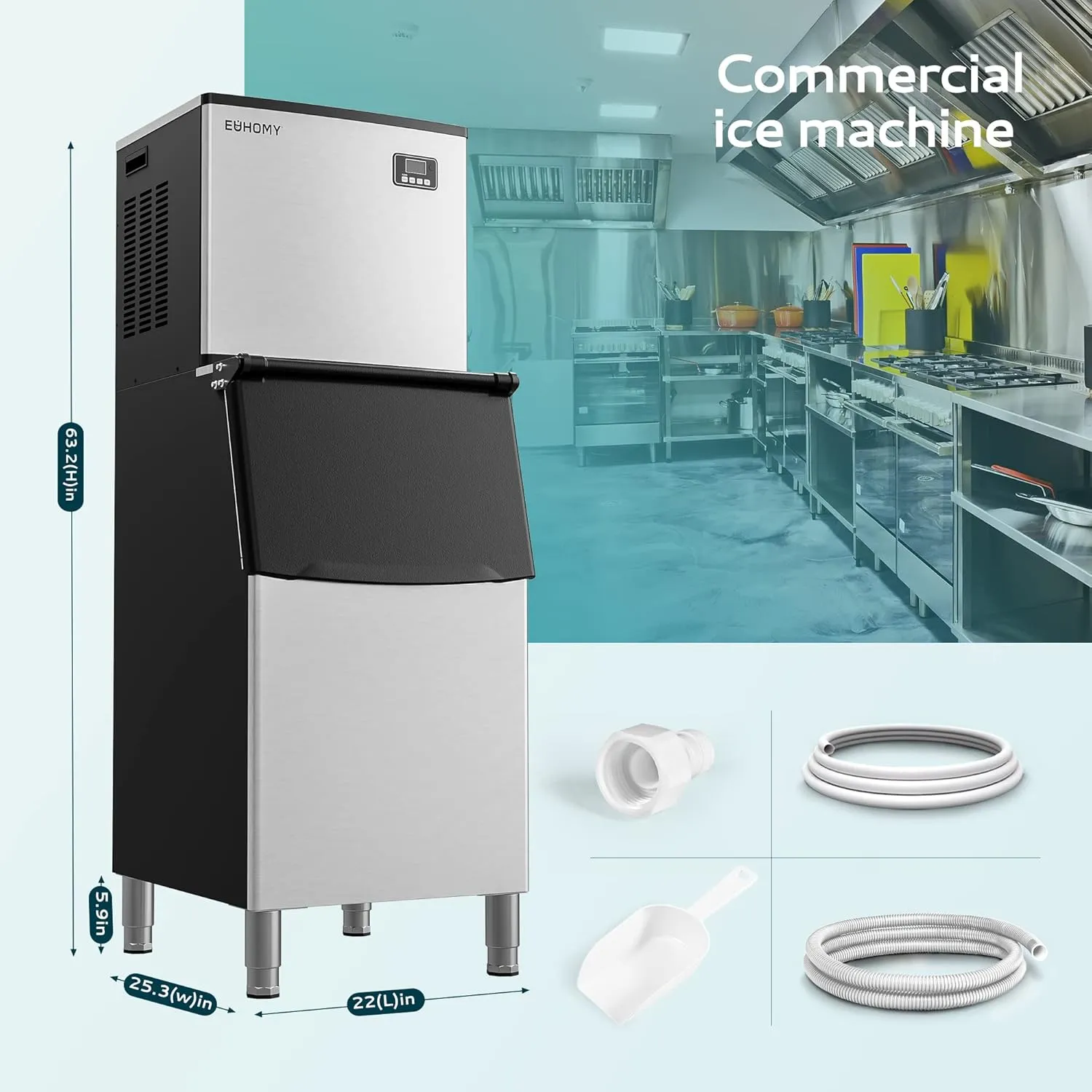 EUHOMY Commercial Ice Maker Machine 400Lbs/24H, SECOP Compressor&ETL Approval, Industrial Ice Machine, 250Lbs Storage, Ice Ready in 8-15 min, Stainless Steel Ice Maker for Bar/Cafe/Restaurant/Business