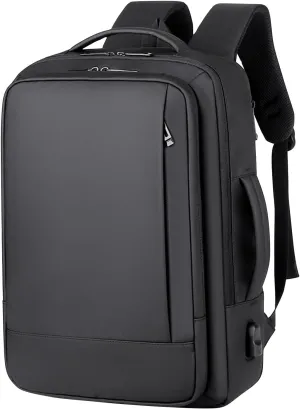 Expandable Laptop Backpack, 16 Inch Water-Resistant Bag with USB Charging Port, Business College Backpack for Men & Women, Black