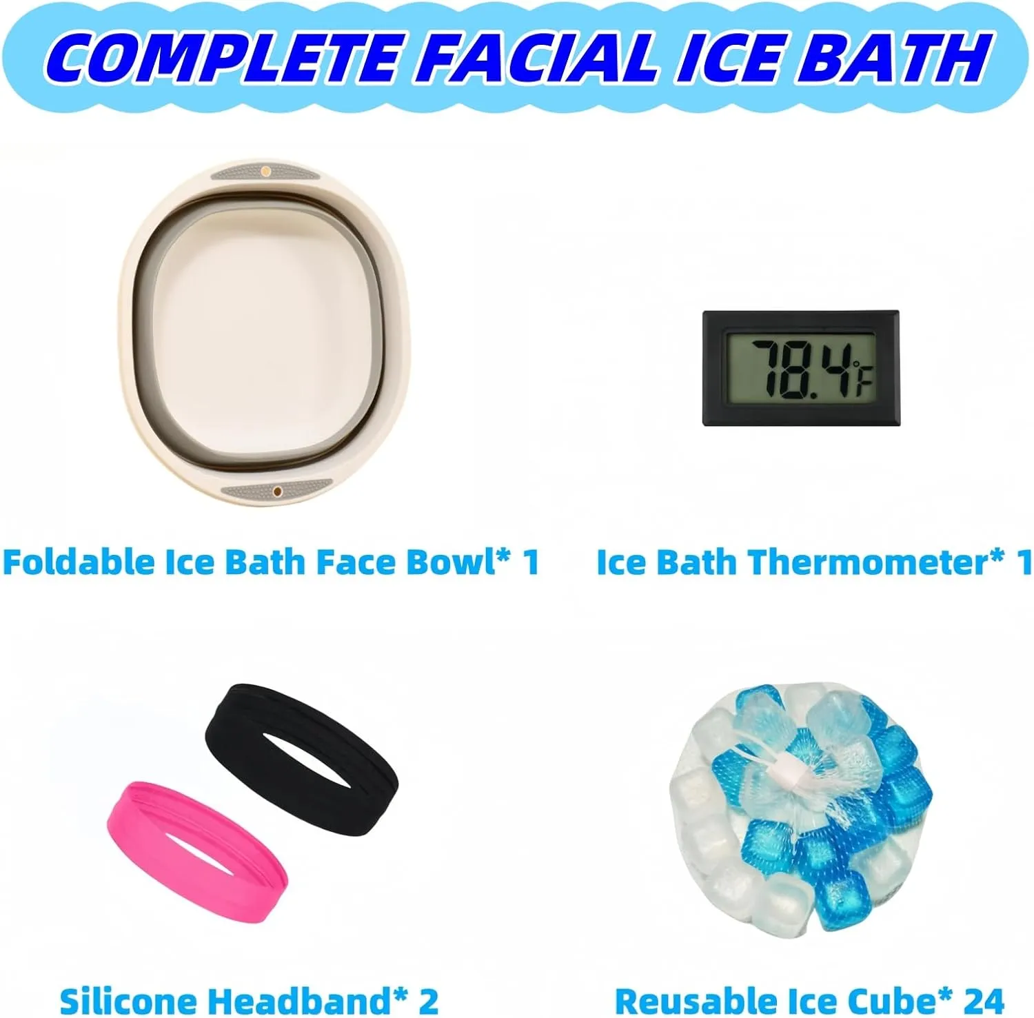 Face Bowl for Ice Bath, Cold Face Plunge Bowl Kit, Foldable Bowl for Face Ice Bath with Reusable Cubes, Portable Cold Plunge Face Bowl, Ice Bowl for Face Cold Plunge Chiller (Gray)