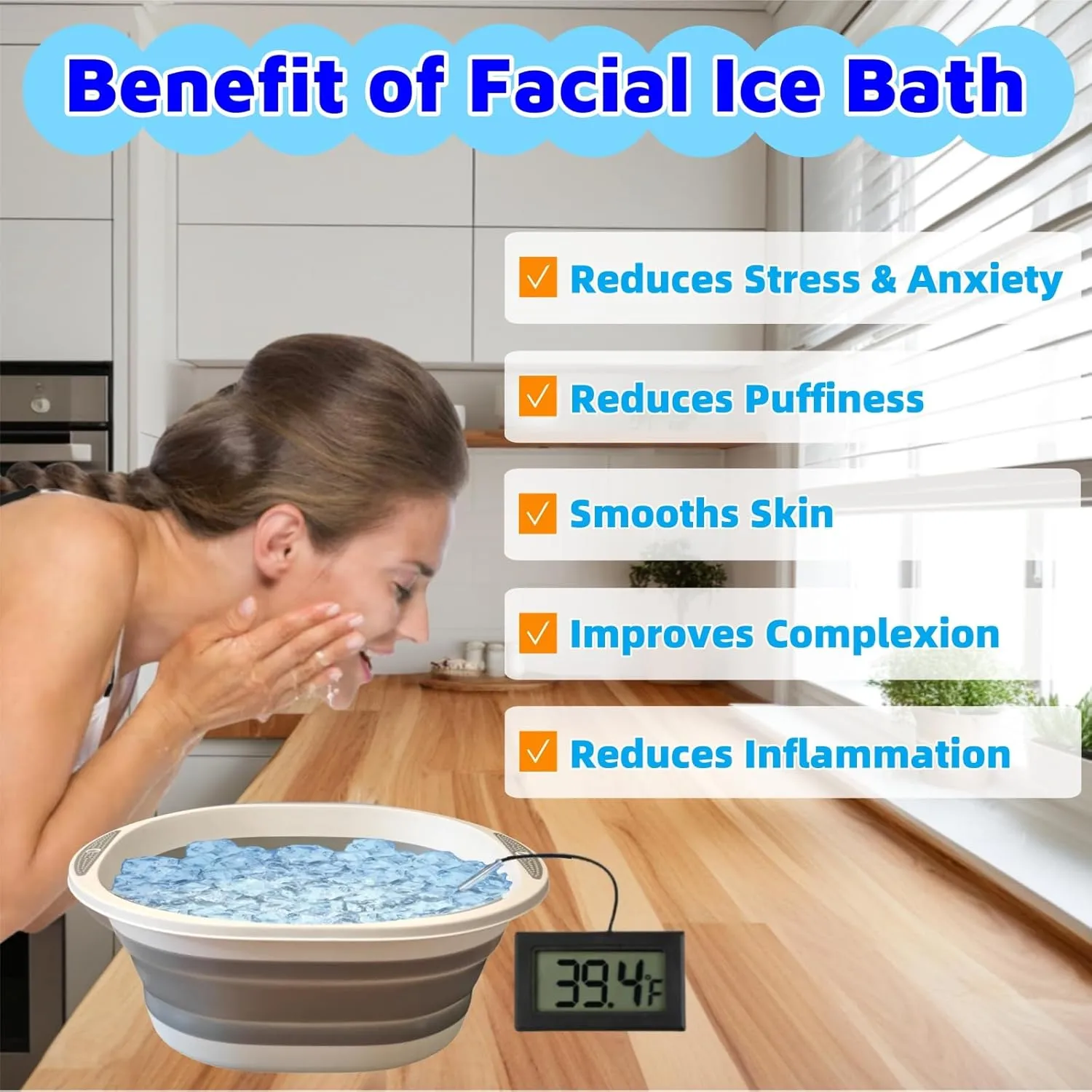 Face Bowl for Ice Bath, Cold Face Plunge Bowl Kit, Foldable Bowl for Face Ice Bath with Reusable Cubes, Portable Cold Plunge Face Bowl, Ice Bowl for Face Cold Plunge Chiller (Gray)