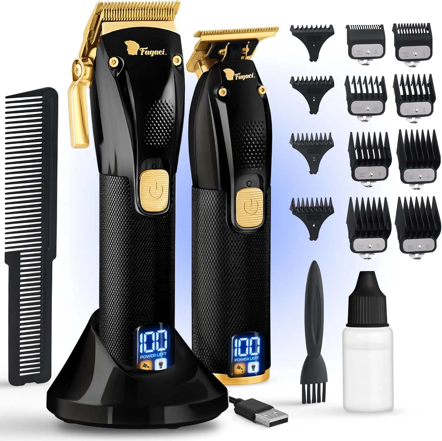 Fagaci Professional Hair Clippers for Men Set Turbo Power with Precise Cutting, Barber Clippers for Hair Cutting, Cordless Hair Clippers and Trimmers Set, Maquina de Cortar Cabello, Haircut Barber Kit