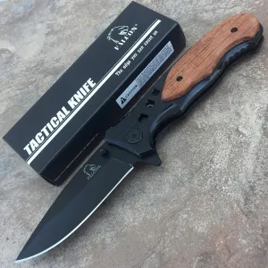 Falcon KS32236 Tactical Survival Folding Knives for Men - Best EDC Camping & Hiking Knife with a Wood Handle and Sharp Blade.