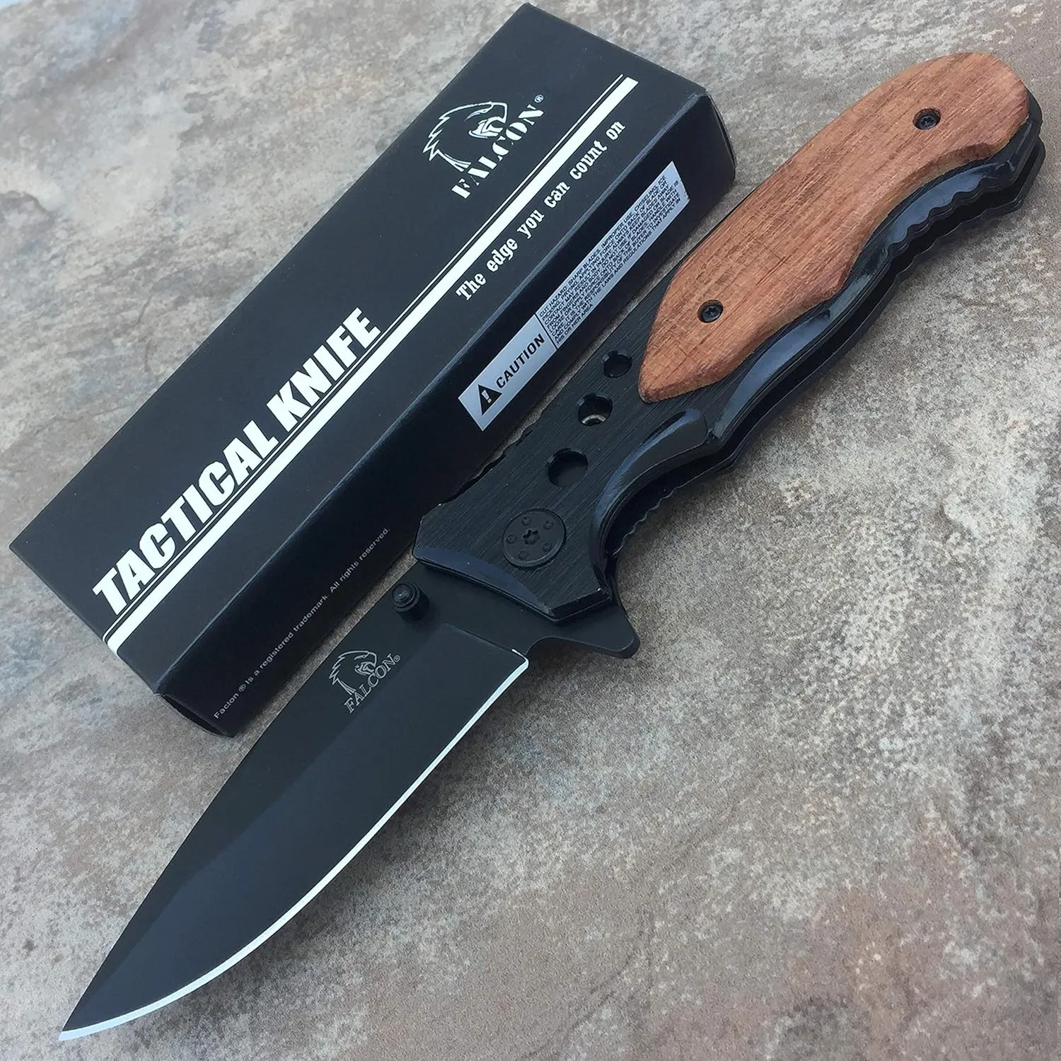 Falcon KS32236 Tactical Survival Folding Knives for Men - Best EDC Camping & Hiking Knife with a Wood Handle and Sharp Blade.