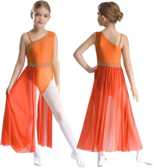 Figure Skating Dress Girls Figure Skating Dance Dress Sleeveless Sparkly Rhinestone Liturgical Lyrical Dresses Maxi Gown