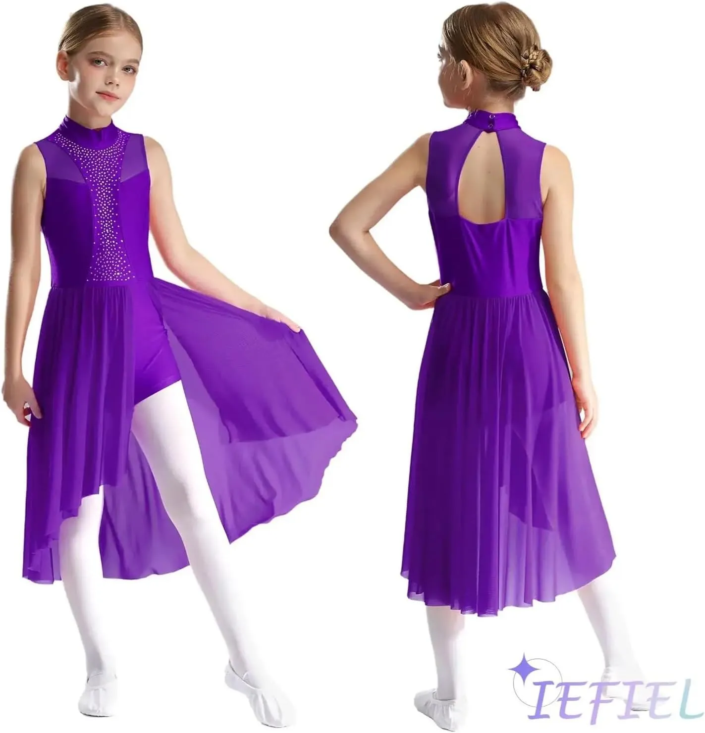 Figure Skating Dress Girls Figure Skating Dance Dress Sleeveless Sparkly Rhinestone Liturgical Lyrical Dresses Maxi Gown