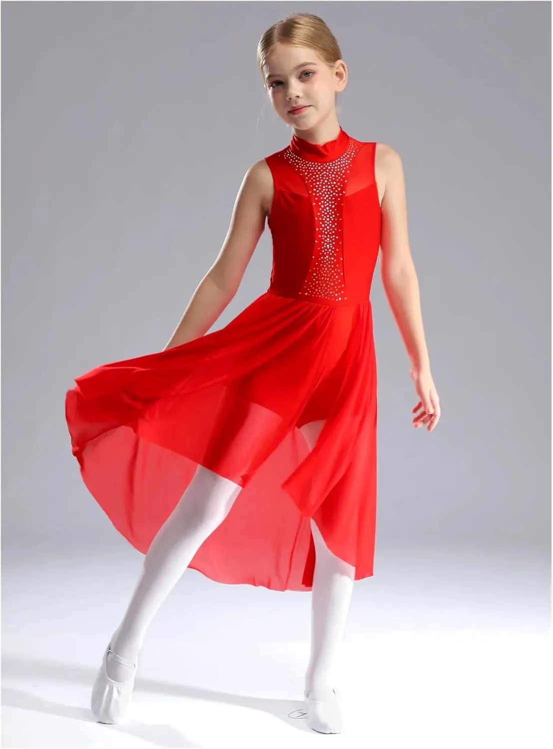 Figure Skating Dress Girls Figure Skating Dance Dress Sleeveless Sparkly Rhinestone Liturgical Lyrical Dresses Maxi Gown