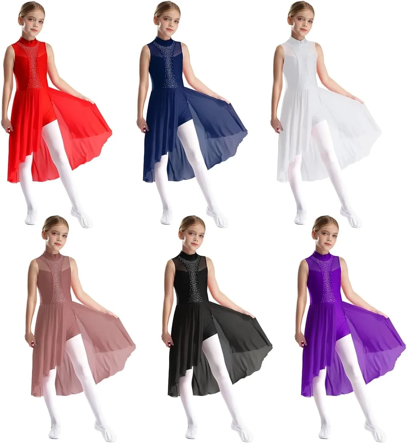 Figure Skating Dress Girls Figure Skating Dance Dress Sleeveless Sparkly Rhinestone Liturgical Lyrical Dresses Maxi Gown