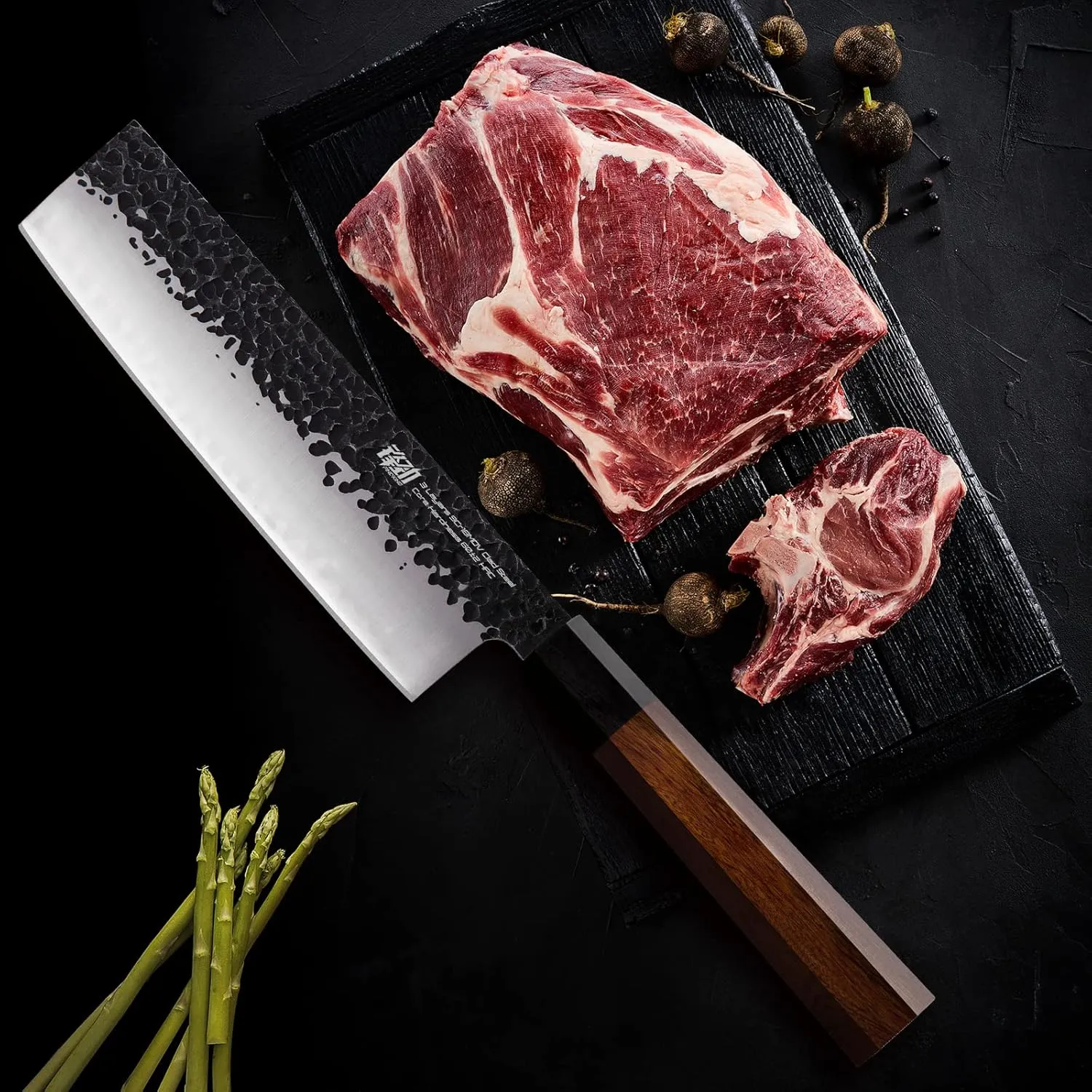FINDKING Dynasty Series Japanese Nakiri Knife, Professional Vegetable Cleaver, 9Cr18MoV High Carbon Steel Blade, African Rosewood Octagonal Handle, for Shred, Slicing, Mincing, 7 Inches