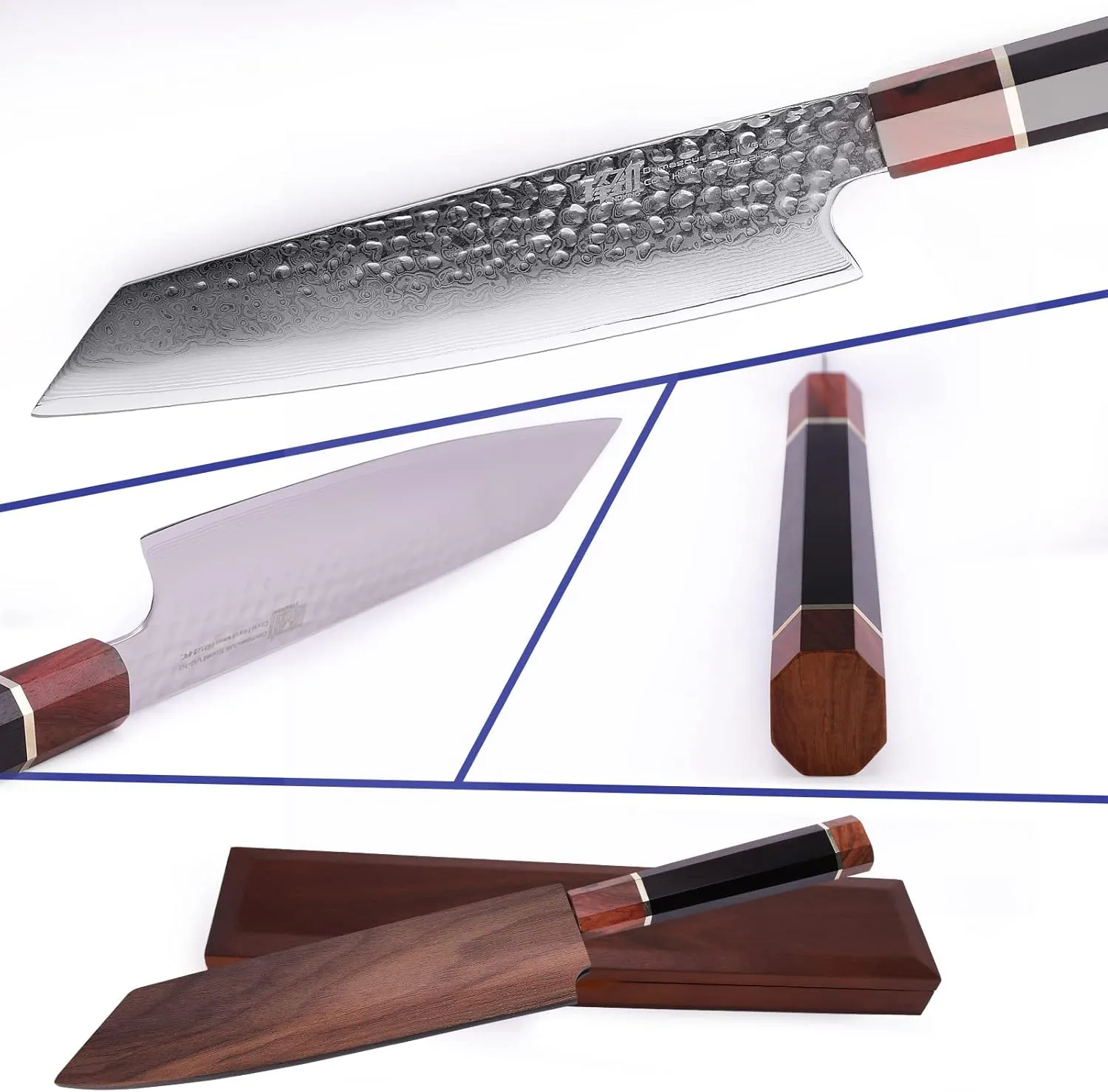FINDKING Prestige Series Kiritsuke Knife with Walnut Cover, Japanese VG10 Damascus Steel Blade, Ebony Wood Octagonal Handle, Professional Sashimi Sushi Fish Knife (9 Inches, with Wooden Gift Box)