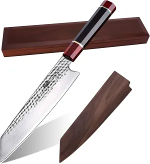 FINDKING Prestige Series Kiritsuke Knife with Walnut Cover, Japanese VG10 Damascus Steel Blade, Ebony Wood Octagonal Handle, Professional Sashimi Sushi Fish Knife (9 Inches, with Wooden Gift Box)