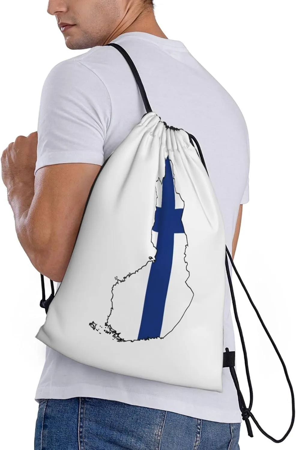 Finnish Flag Map print Sports Drawstring Backpack String Swim Gym Bag for Women and Men Small Gym Bag