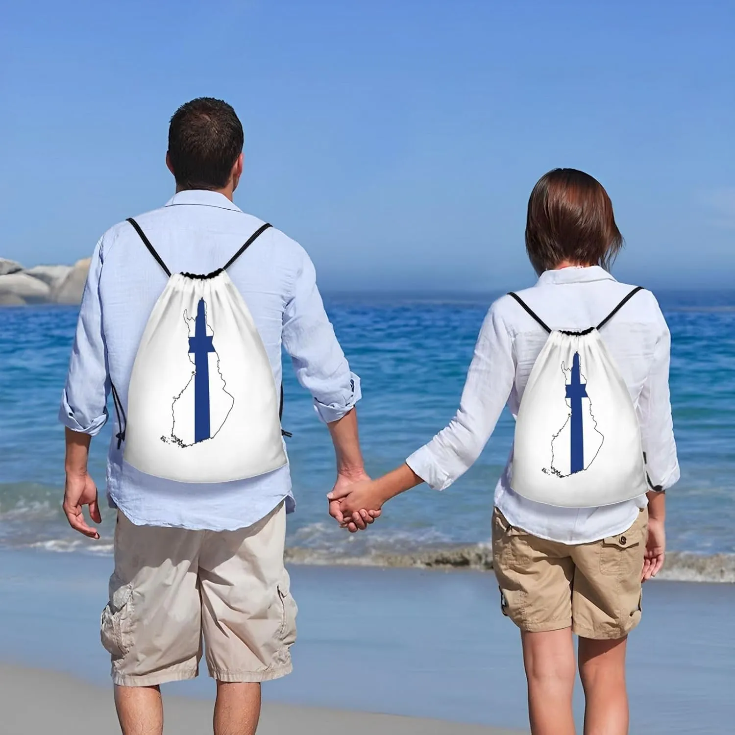 Finnish Flag Map print Sports Drawstring Backpack String Swim Gym Bag for Women and Men Small Gym Bag