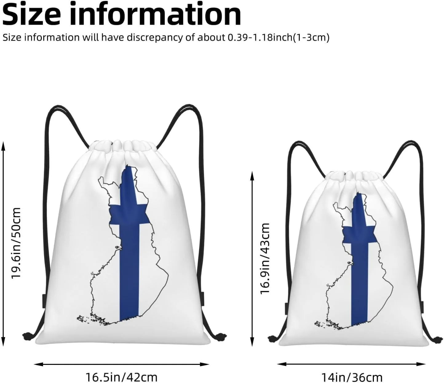 Finnish Flag Map print Sports Drawstring Backpack String Swim Gym Bag for Women and Men Small Gym Bag