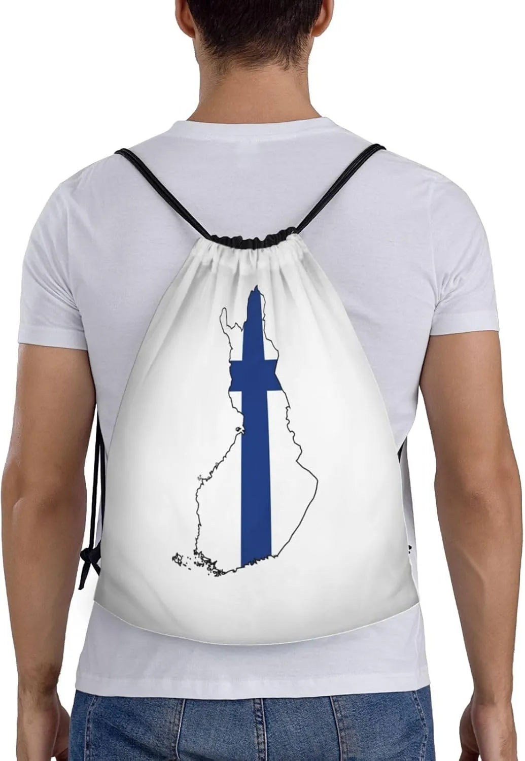 Finnish Flag Map print Sports Drawstring Backpack String Swim Gym Bag for Women and Men Small Gym Bag