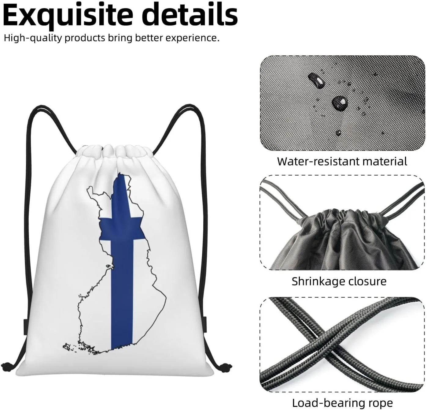 Finnish Flag Map print Sports Drawstring Backpack String Swim Gym Bag for Women and Men Small Gym Bag