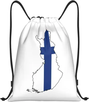 Finnish Flag Map print Sports Drawstring Backpack String Swim Gym Bag for Women and Men Small Gym Bag