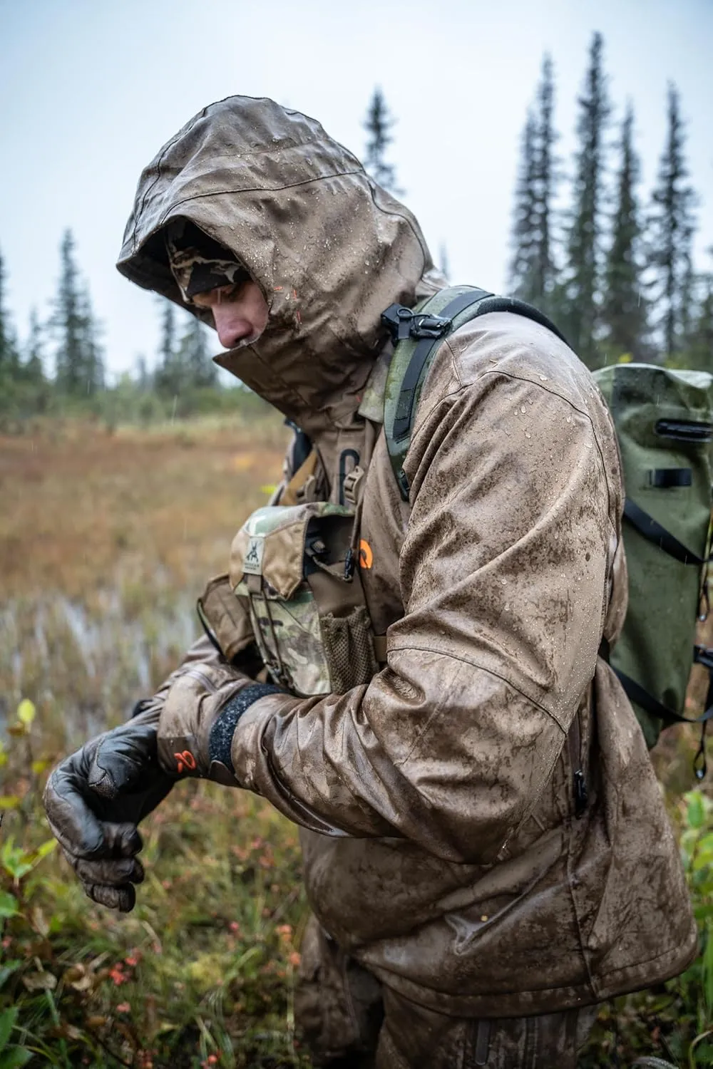 First Lite Men's Omen Stormshelter Jacket - Waterproof Durable Camo Hunting Rain Shell