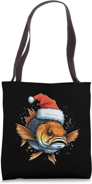 Fishing Christmas Santa Hat Tiger Barb Fish Xmas Gift Tote Bag