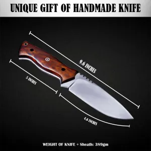 Fivtan Horizontal Carry Knife, Bushcraft Knife, Scout Carry Knife with Sheath, Hunting Knife with Wooden Handle, Fixed Blade Tracker Knife
