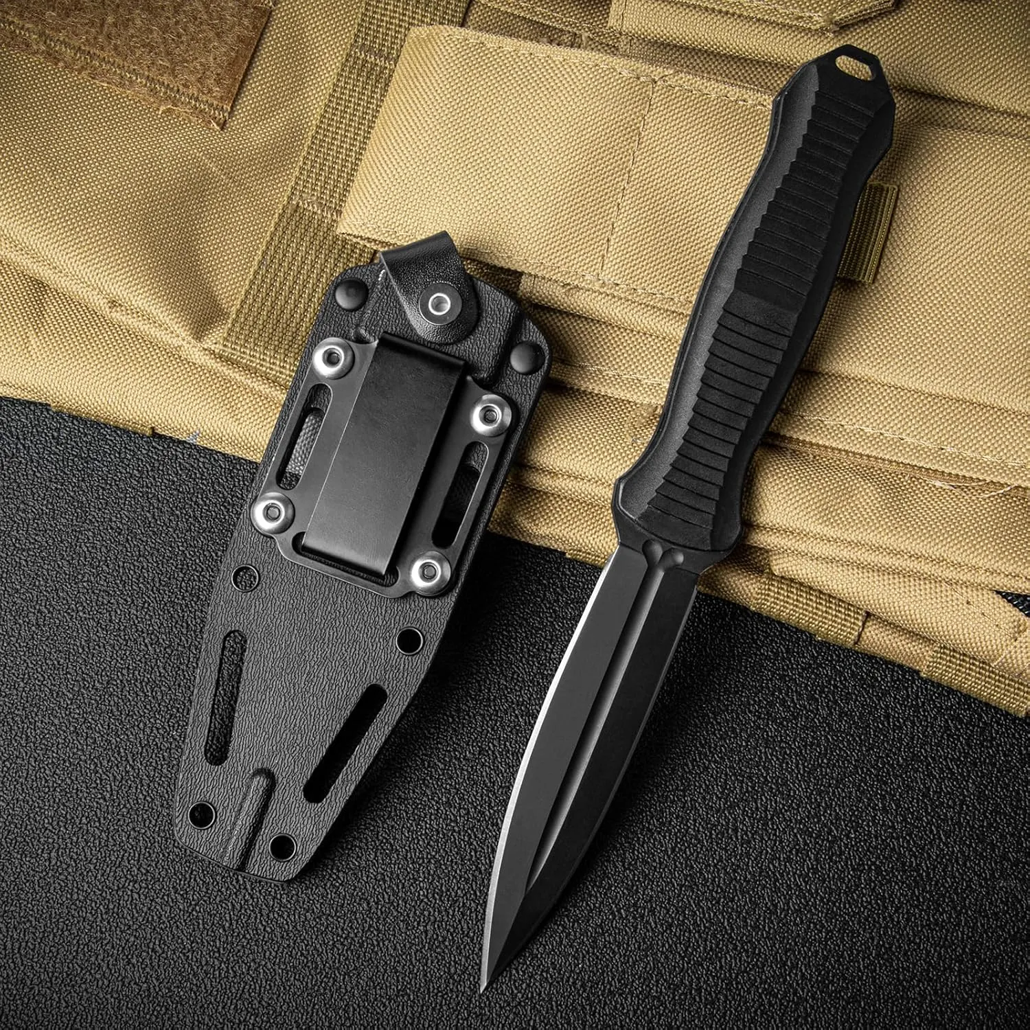 Fixed Blade Knife with Kydex Sheath, 3.8" D2 Steel Blade G10 Handle EDC Fixed Blade Knife for camping Hunting Fishing Outdoor and Indoor Activities