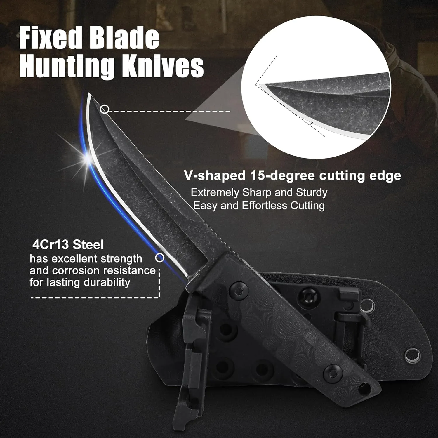 Fixed Blade Knife with Kydex Sheath,3.93" Blade G10 Handle for Outdoor Hiking Camping Knife Gifts for Men