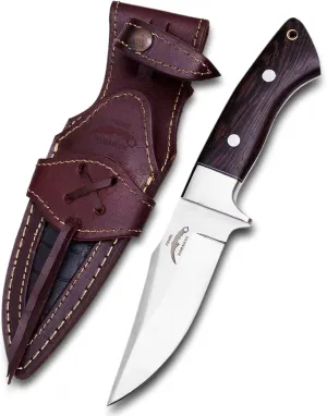 Fixed Blade Skinner/Skinning Hunting Knife With Leather Sheath- Cool Full Tang Knives For Outdoor Camping- Best Outdoorsman Gift