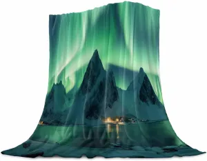 Flannel Fleece Blanket, Winter Polar Ice Islands Ocean Scenery Green Soft Lightweight Coverlet Bedding Throw Blanket for Couch Bed Sofa Travel, 30x40 Inch
