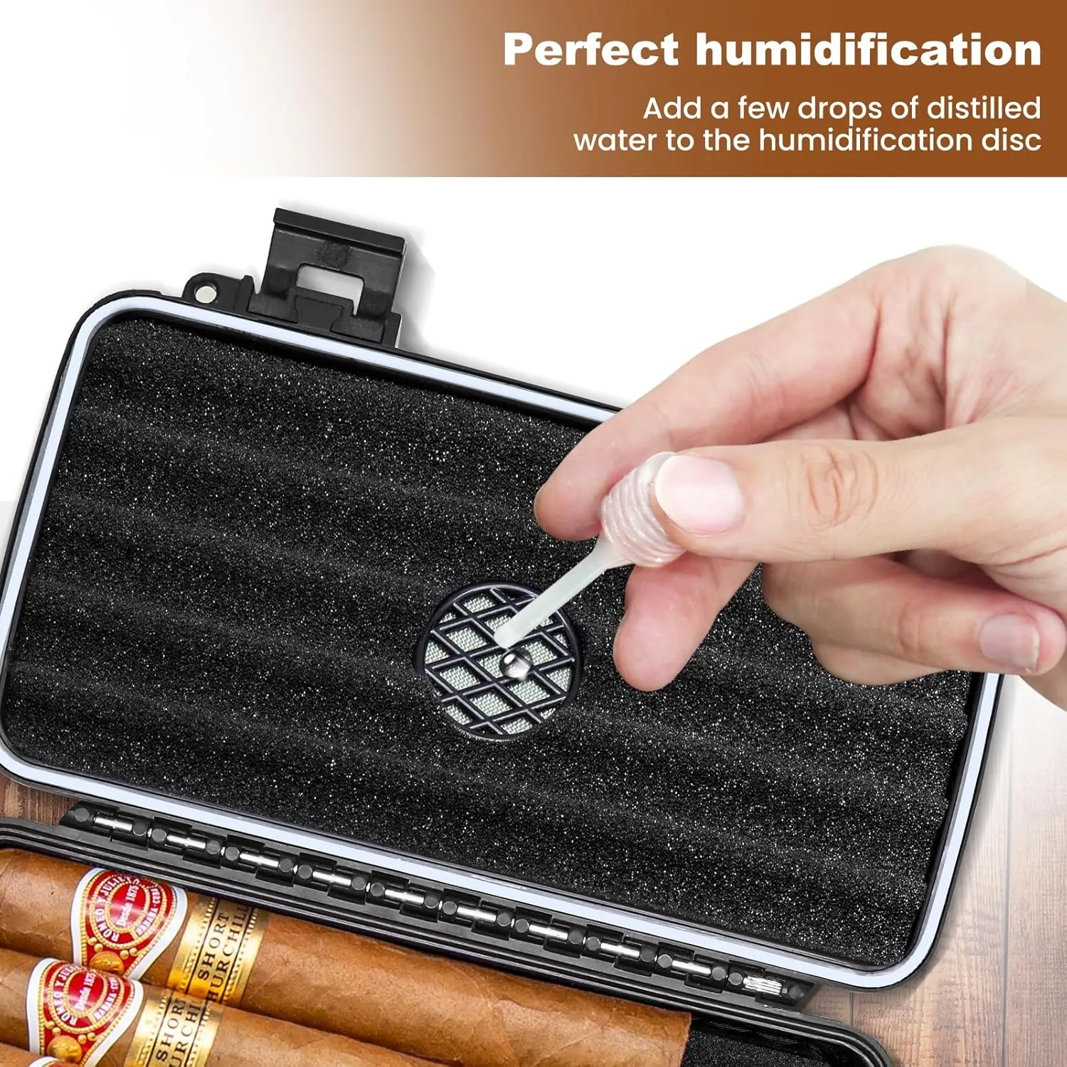Flauno Travel Cigar Humidor Case - Portable Humidor Kit with Lighter (Without Gas), Cutter, Holder, Humidifier & Dropper, Waterproof, Crushproof, Airtight Seal (Holds up to 10 Cigars)
