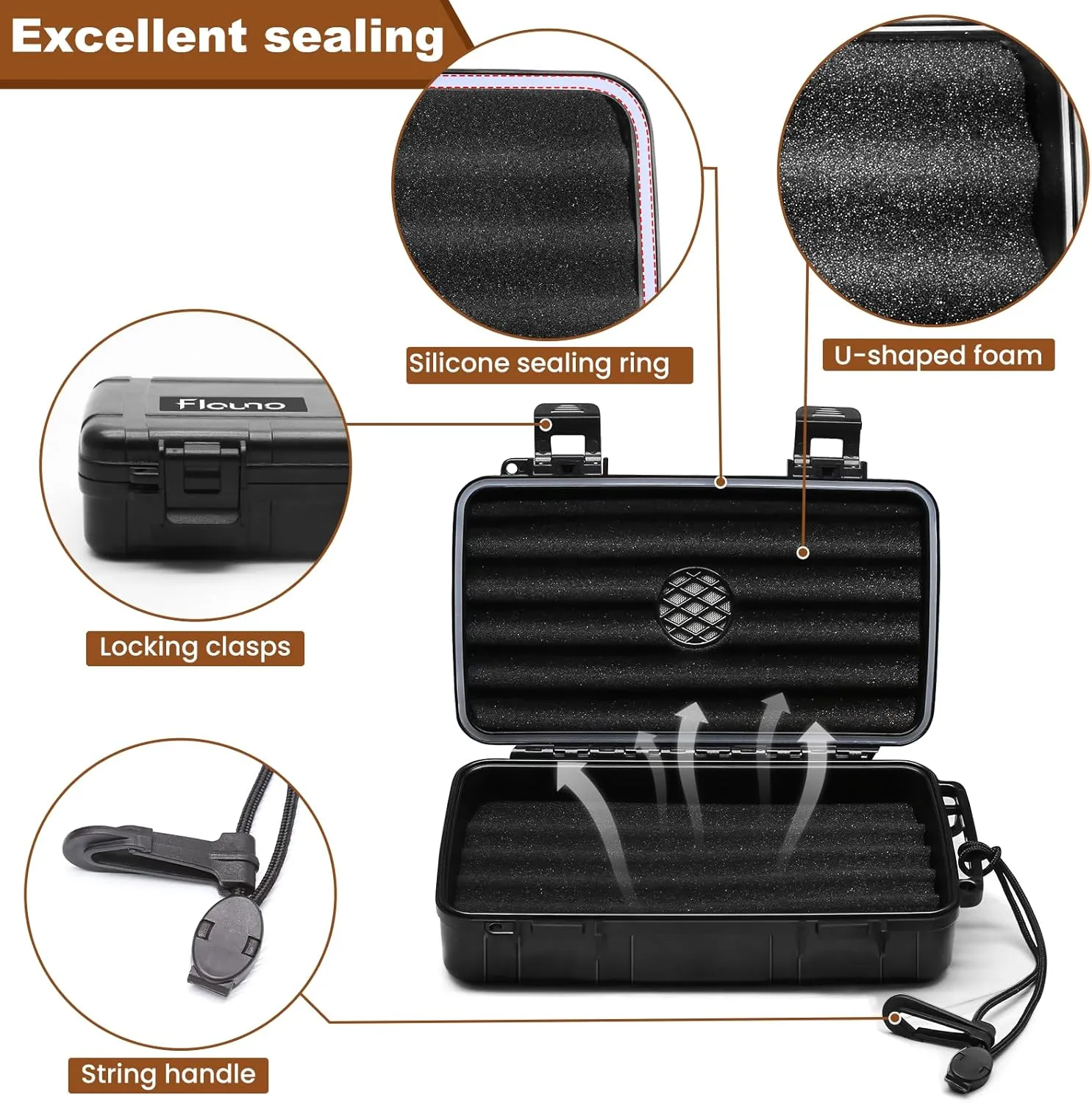 Flauno Travel Cigar Humidor Case - Portable Humidor Kit with Lighter (Without Gas), Cutter, Holder, Humidifier & Dropper, Waterproof, Crushproof, Airtight Seal (Holds up to 10 Cigars)