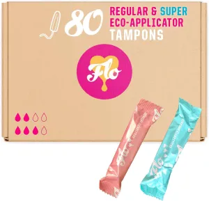 FLO Applicator Tampons, Made from Organic Cotton, Regular and Super Combo Pack, 80 Count (44 reg, 36 sup)