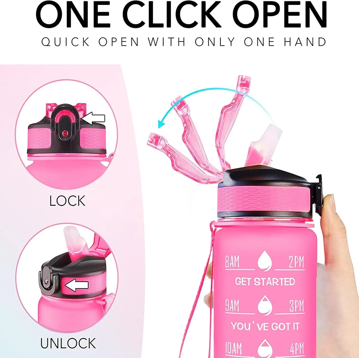 Floral Horse 32 oz Water Bottle with Times Marker to Drink and Straw, Carrying Strap, Leakproof Tritan BPA-Free, Ensure You Drink Enough Water for Fitness, Gym, Camping, Outdoor Sports