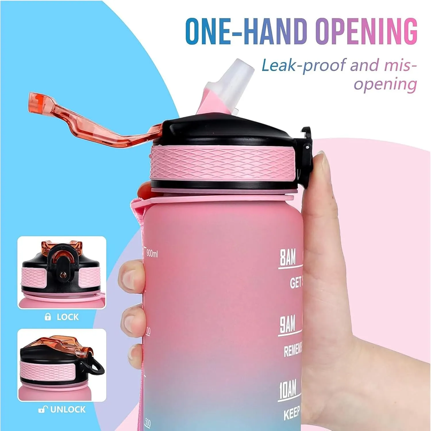 Floral Horse 32 oz Water Bottle with Times Marker to Drink and Straw, Carrying Strap, Leakproof Tritan BPA-Free, Ensure You Drink Enough Water for Fitness, Gym, Camping, Outdoor Sports
